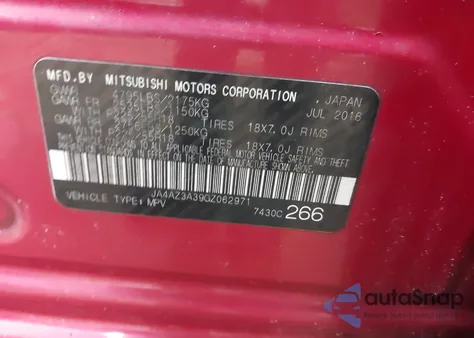 2016 Mitsubishi Outlander Es/Se/Sel из США, поврежденный, VIN JA4AZ3A39GZ062971